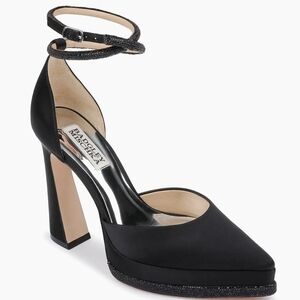 NEW Badgley Mischka Black Eliana Pointed Platform Satin Ankle Strap Heels